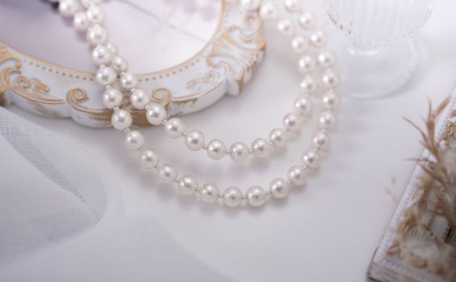 GL007コットンパール「ホワイト」ロングネックレス(金具ゴールド)