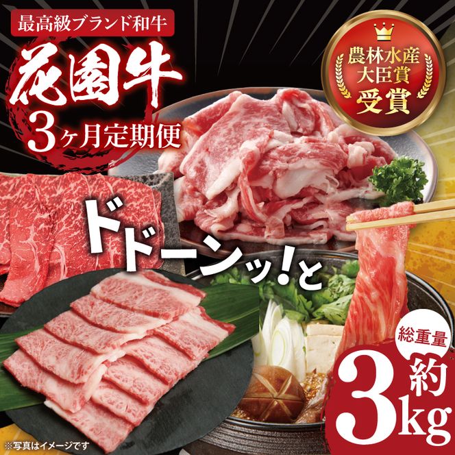 【3ヶ月定期便】花園牛どどーんっ！と定期便 総重量約３kg超え【牛肉 ブランド牛 ステーキ すき焼き 焼肉 お肉 贅沢 冷凍 茨城県 北茨城市】(DC005)