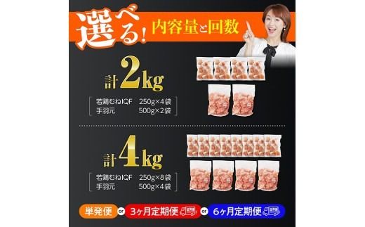 ※内容量・回数が選べる※【宮崎県産】若鶏むねIQF＋手羽元 【 宮崎県産 セット 鶏肉 肉 鶏 むね ムネ 手羽元 便利 小分け 唐揚げ カット済み 】 [B00701] [B00701t3] [B00701t6][B00702][B00702t3][B00702t6]