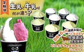 ＜6ヶ月定期便＞北海道産 生乳 ジェラート アイス 毎月8個 ピスタチオ ＆ 生乳ミルク 各4個  詰め合わせ ジェラートセット