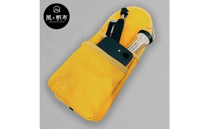 香川県産 丈夫でやさしい綿の手触り 帆布の吊るせるポーチ イエロー、１点 372013_LJ007VC01