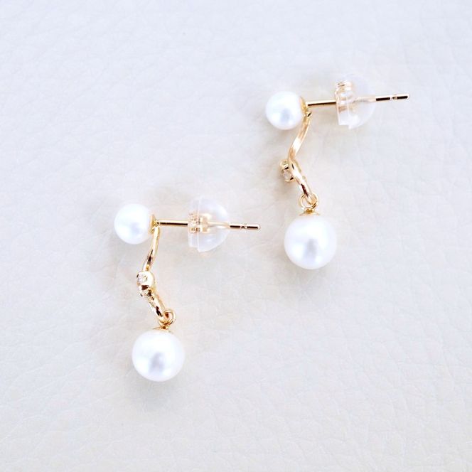 K10YG(10金) イエローゴールド パール ピアス 揺れる 保証書付 2066 242-051-e