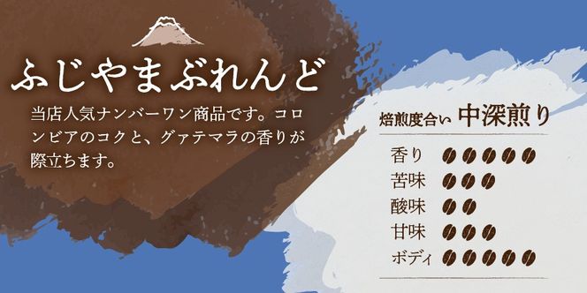 【メール便発送】富士山麓ぶれんど 90g×3袋【選べる 豆/粉 ブレンド】　ふじやまぶれんど 富士五湖ぶれんど 樹海ぶれんど コーヒー 珈琲 豆 粉 ブレンド 山梨 富士吉田