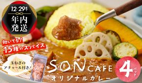 G1461 【年内発送】15種スパイスを使用したSONカフェ特製カレー 200g×4P＆玉ねぎのアチャール×1P いずみピクルス NSW スピード発送【特別寄附金額】