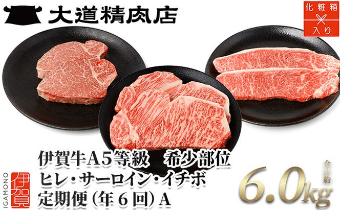 【年6回偶数月発送】伊賀牛 A5ヒレ・サーロイン・イチボ 定期便A 総合計約6.0kg 242161_BE057