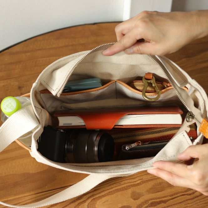 【ベージュ×イエローレザー】SB-07 倉敷帆布×革 レザー ショルダーバッグ  Z130VC02