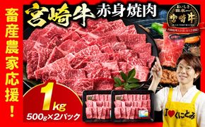 「畜産農家応援」 宮崎牛赤身(ウデorモモ) 焼肉 【1kg】宮崎牛 牛肉 肉 赤身焼肉 モモ ウデ 焼肉 バーベキュー BBQ 内閣総理大臣賞 国産 プレゼント 贈答 贈り物 ギフト_kn085-012-01