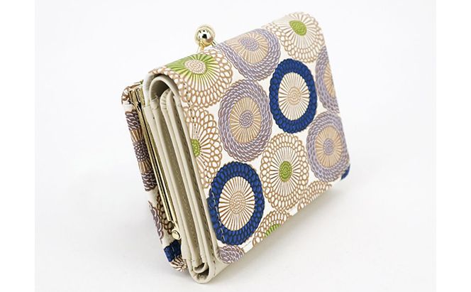 【文庫屋大関】三つ折りミニ財布　笠菊（水明）【皮革工芸品】 ファッション 小物 民芸品 お札 カード 小銭 手のひらサイズ コンパクト 厄除け 牛革 手作り 大人可愛い 