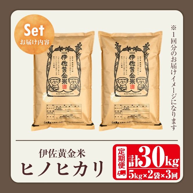 isa791 《数量限定・3回定期便》令和7年産 小北農場の新米 伊佐黄金米〈ヒノヒカリ〉(計30kg・5kg×2袋×3回) 鹿児島 伊佐 新米 お米 30kg 定期便 3回 特別栽培米 伊佐米 白米 ヒノヒカリ ひのひかり おにぎり ごはん  【小北農場】