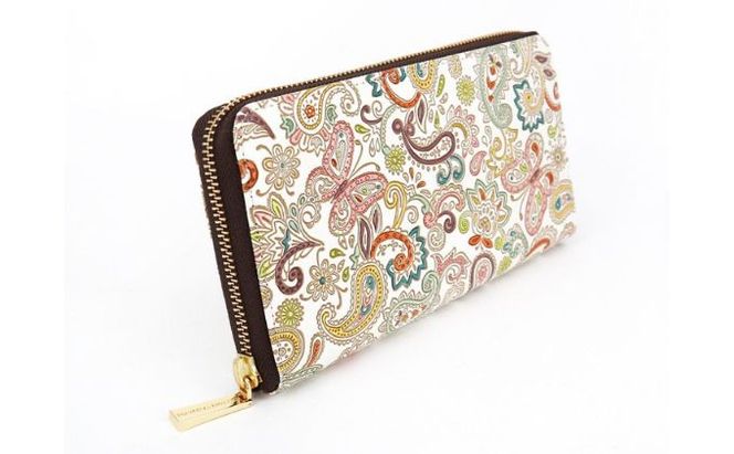 【文庫屋大関】 大容量　ぐるっとファスナーの長財布　ペイズリー【皮革工芸品】 ファッション小物 民芸品 