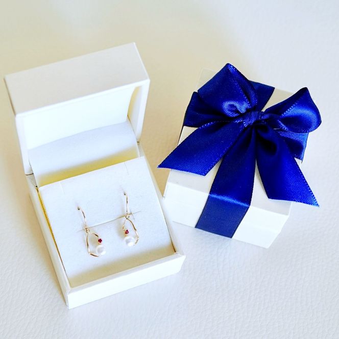 K10YG(10金) イエローゴールド 揺れる ルビー&パール ピアス 保証書付 G-034 242-044-a