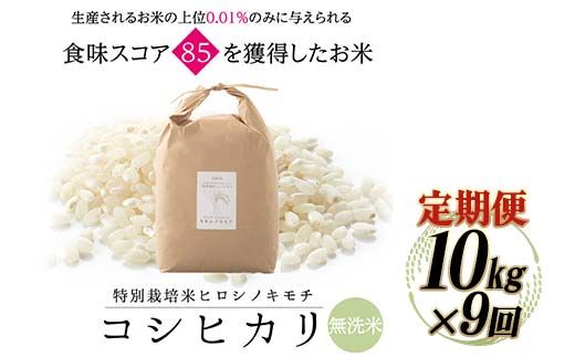 【9回定期】特別栽培米 コシヒカリ ヒロシノキモチ 無洗米 10kg 総計90kg 陽咲玲 米 お米 コメ 無洗米 ご飯 ごはん 富山県産 富山県 立山町 F6T-1001