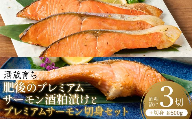 酒蔵育ち 肥後のプレミアムサーモン 酒粕漬け 3切×1パック と プレミアムサーモン切身 約500g セット サーモントラウト 銀鮭 酒粕漬け 酒粕 赤酒 切身 切り身 和食 魚 おかず 熊本県 八代市