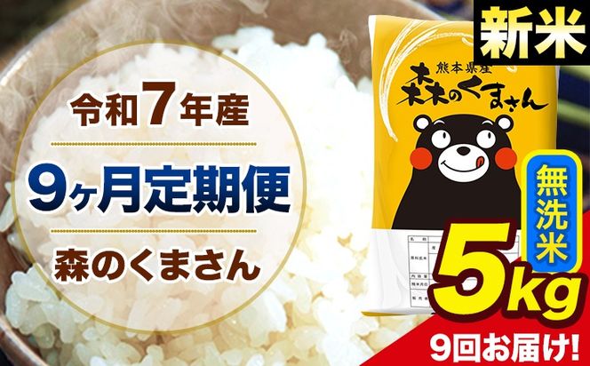 【9ヶ月定期便】新米 令和7年産 森のくまさん 無洗米 5kg 5kg×1袋 計9回お届け 《お申込み翌月から出荷》 お米 こめ 熊本県産 ご飯 備蓄---mk7tei_112500_5kg_mo9_ng_m---