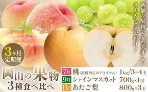 【2026年発送先行予約】ぶどう 桃 梨 3ヶ月 定期便 岡山 の 果物 3種 食べ比べ 計4.1kg 晴れの国おかやま館(漂流岡山)《2026年7月上旬-11月下旬頃出荷》岡山県 笠岡市 桃 もも マスカット シャインマスカット 梨 あたご梨 果物【配送不可地域あり】（離島）---H-51---