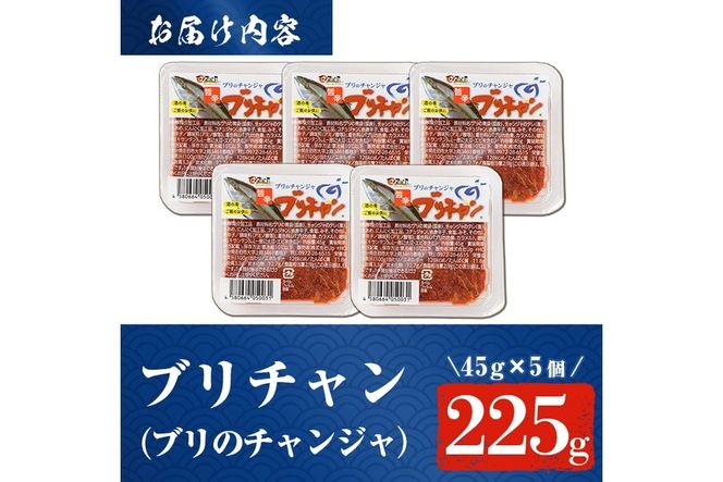 ＜お試し用＞ブリチャン (計225g・45g×5個) 小分け 鰤 ブリ チャンジャ 韓国料理 コチュジャン おつまみ 加工食品 大分県産 大分県 佐伯市 【EW026】【(株)Up】