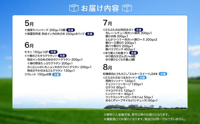 十勝幕別の定期便 1年間たっぷり全12回 【 チーズ 蜂蜜 ハンバーグ 麺 ウインナー ベーコン 餃子 グラタン 麺 和菓子 スイーツ カレー 牛 豚 野菜 北海道 十勝 幕別 】
