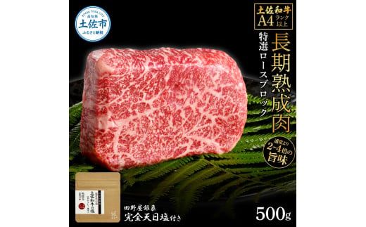 土佐和牛 特選ロースブロック500g 田野屋銀象完全天日塩1P付き 長期熟成肉 田野屋銀象 完全天日塩付き ロース 牛肉 ブロック 肉 お肉 和牛 国産 牛 熟成肉【株式会社LATERAL】 [BQAU054]
