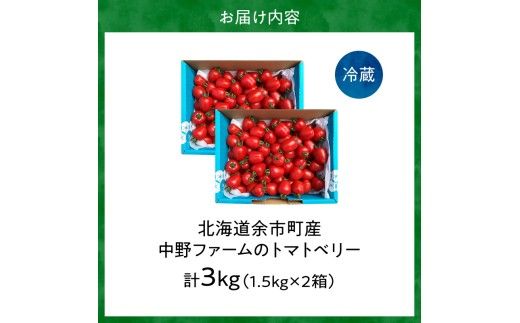 【先行予約7月上旬発送】余市町 中野ファーム トマトベリー 3kg ハート型フルーツミニトマト 甘くて完熟 お弁当に最適 先行予約 甘いトマト 完熟 サラダ お弁当 おやつ 彩り かわいい_Y026-0015