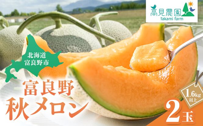 【2026年9月下旬～発送】ふらの 赤肉 秋メロン 2玉 計3.2kg以上 [高見農園] メロン フルーツ 果物 新鮮 甘い 贈り物 ギフト 秋 北海道 富良野市