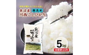 令和８年産米　先行予約【定期便／6ヶ月】　無洗米　魚沼産川西こしひかり5kg ＜令和8年10月下旬～発送予定＞