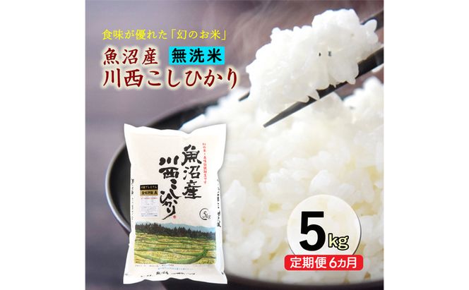 令和８年産米　先行予約【定期便／6ヶ月】　無洗米　魚沼産川西こしひかり5kg ＜令和8年10月下旬～発送予定＞