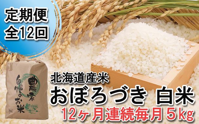 ＜ 定期便 12回 ＞ 北海道産 希少米 おぼろづき 白米 5kg 毎月12回