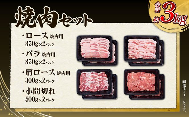 【3回定期便】豚肉 宮崎県産 いもこ豚 焼肉 セット 3kg × 3回 総合計 9kg 切り落とし 小分け 豚 豚バラ バラ ロース 肩ロース スライス 小間切れ 焼肉用 焼き肉 BBQ 鉄板焼き 豚丼 国産 九州産 宮崎 ブランド 冷凍 送料無料