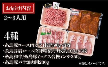 【使いやすい豚肉＆牛肉セット】毎日のメインのおかずを彩る 精肉 セット 4種 ( 約1kgg ) 2～3人前 4種 糸島市 / 糸島ミートデリ工房 [ACA200] 和牛 牛肉 豚肉 鶏肉 BBQ トンカツ 焼肉 ハンバーグ ミンチ ひき肉 惣菜