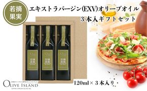 【 小豆島 】若摘果実エキストラバージン(EXV)オリーブオイル3本入ギフトセット(120ml×3本) オリーブオイル エクストラバージン 小豆島 調味料 オイル セット