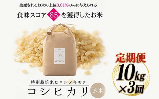 令和8年度　新米 【3回定期】特別栽培米 コシヒカリ ヒロシノキモチ 玄米 10kg 総計30kg 陽咲玲 米 お米 コメ ご飯 ごはん 富山県産 富山県 立山町 F6T-1046