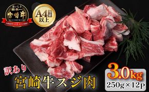 【訳あり・A4等級以上】宮崎牛濃厚スジ肉 3.0kg程度 黒毛和牛 牛肉 和牛 赤身 スジ 牛すじ 牛スジ カレー 煮物