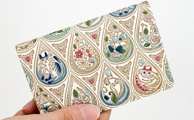 パスケース 花と猫 インディゴ 文庫屋大関 名刺入れ カードホルダー 名刺ケース 名刺ホルダー カード入れ 定期入れ 定期ケース 小物 革小物 革製品 革 民芸品 猫 猫グッズ 日本製 東京 東京都 墨田区　お届け：発送可能時期より順次配送