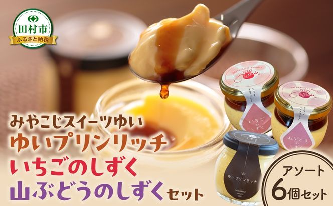 ゆいプリンリッチ アソート6個セット プリン スイーツ お菓子 贈答用 プレゼント ギフト 箱入り ご褒美 母の日 父の日 お祝い お返し お土産 手土産 田村市 福島県 みやこじスイーツゆい