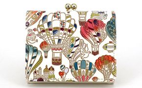 【文庫屋大関】三つ折りミニ財布　気球【皮革工芸品】 ファッション 小物 民芸品 お札 カード 小銭 手のひらサイズ コンパクト 大人かわいい 牛革 手作り 国産 