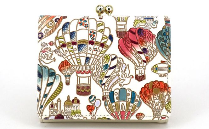 【文庫屋大関】三つ折りミニ財布　気球【皮革工芸品】 ファッション 小物 民芸品 お札 カード 小銭 手のひらサイズ コンパクト 大人かわいい 牛革 手作り 国産 