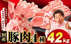 mrz0341 【スピード発送】国産豚肉 4種 福袋 4.2kg【氷温熟成×極味付け 小分け 300gパック ぶたにく 普段使い 野菜炒め 切り落とし まとめ買い 訳あり サイズ不揃い】