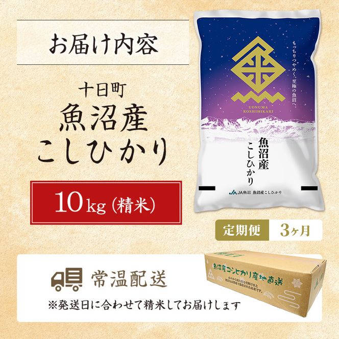 【3ヶ月定期便】魚沼産こしひかり(十日町地域) 精米 10kg(5kg×2) 米 お米 コシヒカリ 定期 十日町市