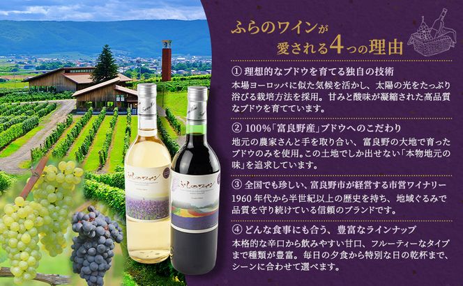 【全3回定期便 富良野堪能ワインもジュースもおつまみまで！】ふらのワイン（赤・白）720ml×2本セット ふらのぶどう果汁サイダー200ml×12本 缶つま6種全6個入り お酒 酒 ワイン ぶどう 飲み物 ジュース アルコール 肉 お肉