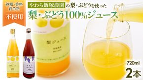 地元農家が作る つくばみらい市産 梨 を使った 梨ジュース・ぶどうジュース 720ml 2本セット 果汁100％ 朝食 飲み物 飲料 果実飲料 フルーツ 果物 ドリンク やわら飯塚農園