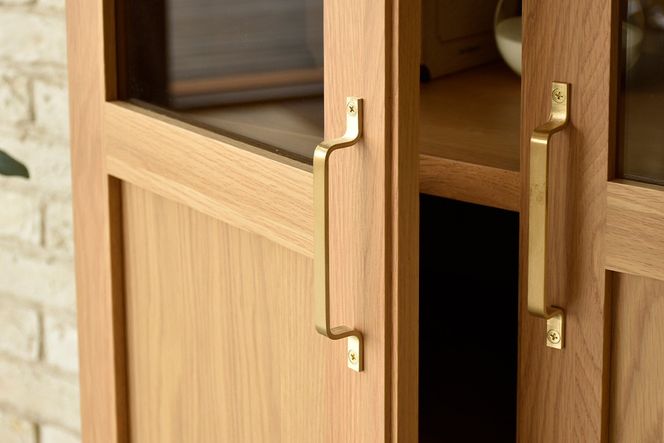 ビルネ 70 キャビネット NA【ナチュラル 完成品 真鍮 木製 収納家具 高級感 ガラス扉】(H062384)