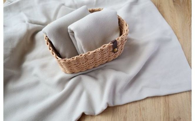 G1960 【tissu de coton/ハニカム織】泉州南部織 「ボックス」ダブルシーツ＆ピロー2枚（LGY）