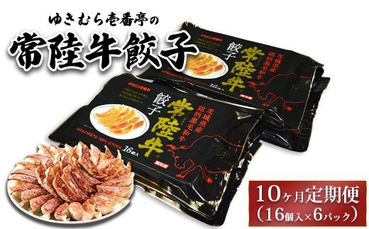 【10ヶ月定期便】ゆきむら壱番亭の常陸牛餃子16個入り×6パック 合計96個※離島への配送不可