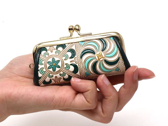 【文庫屋大関】印鑑ケース　錦紗＜緑＞【皮革工芸品】 ファッション小物 民芸品 