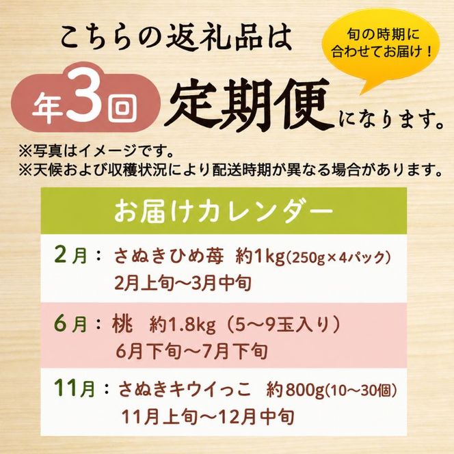 讃岐のフルーツ3回定期便【C】【さぬきひめ苺】【桃】【さぬきキウイっこ】