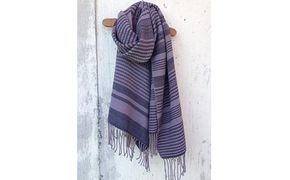 ito to iro 手染め・手織り仕上「ストール」 ゴバイシグレー×ブラック・変化織り（大判）A 冬物 ファッション小物 