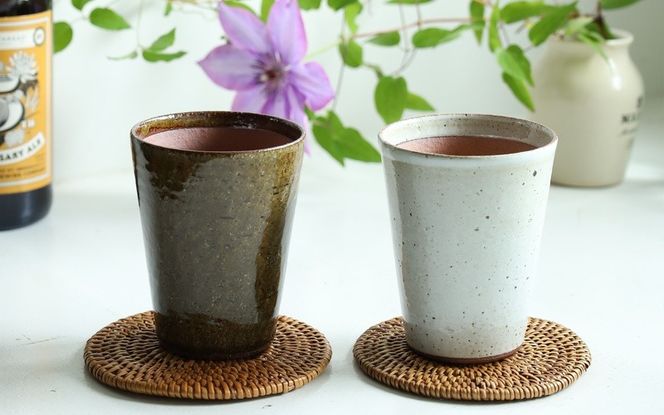 長谷園 伊賀焼 ビアマグギフトセット グリーン&ホワイト　小 ngtn0066
