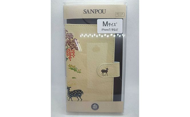 抗ウィルス天平文様汎用手帳型スマートフォンケース鹿草木　Mサイズ 小物 