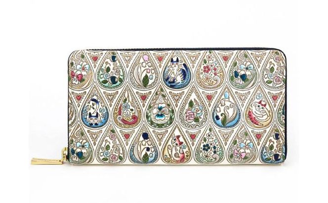 財布 大容量 ぐるっとファスナーの長財布 花と猫 インディゴ 文庫屋大関 お財布 サイフ 長財布 ロングウォレット ウォレット ファスナー長財布 大容量財布 革製品 革小物 本革 日本製 東京 東京都 墨田区