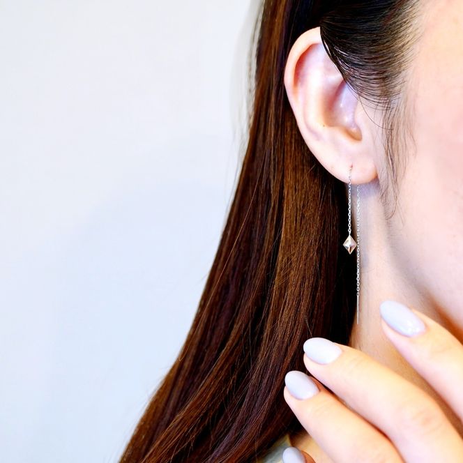 K18WG(18金) ホワイトゴールド 地金 菱形 チェーン ピアス シンプル 保証書付 KO-0071 242-035-b